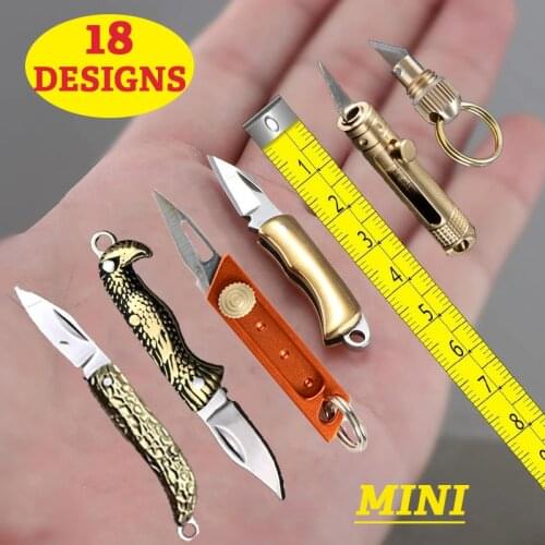 18 Designs MINI Brass Folding Knife Stainless Steel Unboxing Knife CS GO Portable Keychain Letter Package Opener EDC Survival To