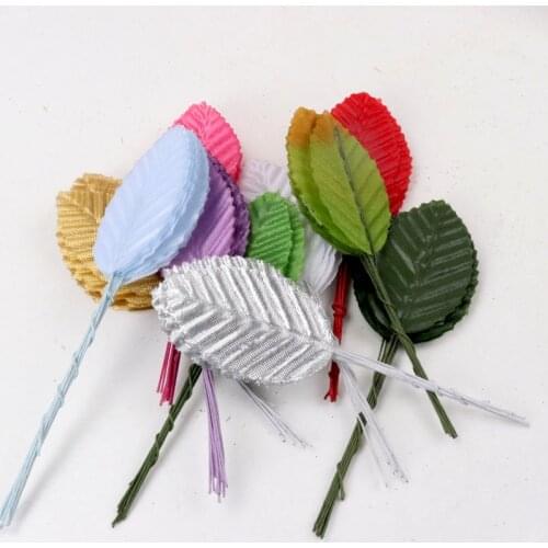 20pcs Artificial Colorful Rose Leaves Flower Bouquet For Wedding Home Party Decoration Fake Plastic Green Leaf Crafts Supplies