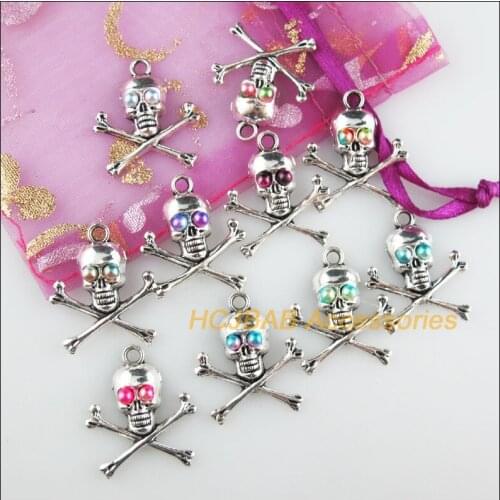 20Pcs Tibetan Silver Tone Halloween Mixed Acrylic Skulls Charms Pendants 21x24mm