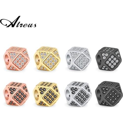 3pcs/set Rhombus Faceted AAA Zirconia Beads Big Hole Geometric Bead Copper Loose Spacer Small Beads For DIY Jewelry Making