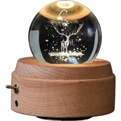 3D Crystal Ball Music Box The Deer Luminous Rotating Musical Box With Projection Led Light