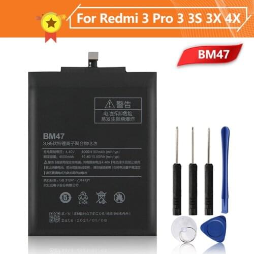 Xiao Mi Xiaomi BM47 Phone Battery For Xiao mi Redmi 3 3S 3X Redmi 4X Redmi3 Pro Redrice 3 4000mAh BM47 Original Battery + Tool