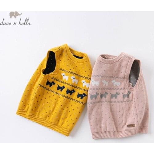 DBW14747 dave bella winter kids girls cute cartoon print letter coat children fashion sleeveless vest