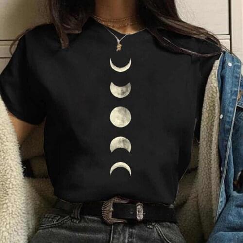 Moon Print T-shirts for Women Harajuku Summer T Shirt New Fashion Black Tops Plus Size Female T-shirt Casual Tee Woman Clothes