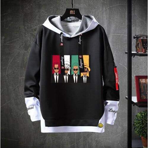 Hot anime ONE PIECE Hooded Teenagers Luffy cartoon Costume Unisex Casual Fake Two-Piece Hoodies Sweatshirt jacket coat
