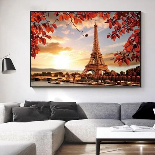Romantic City Couple Paris Eiffel Tower Landscape Canvas Painting Posters and Prints Wall Art Picture for Living Room Home Decor
