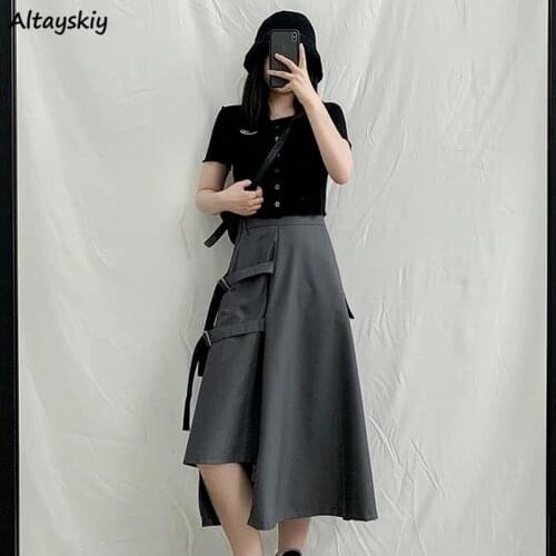 Dress Sets Women Japanese Safari Style Streetwear Solid Color All-match Trendy Unisex Cool Simple Bandage Single Breasted Retro