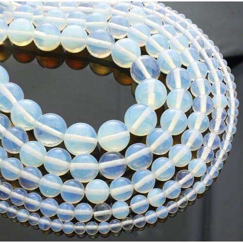 15"(38cm) Strand Round Natural Natural White Opal Stone Rocks 4/6/8/10/12/14/16/18mm Gemstone Beads for Bracelet Jewelry Making