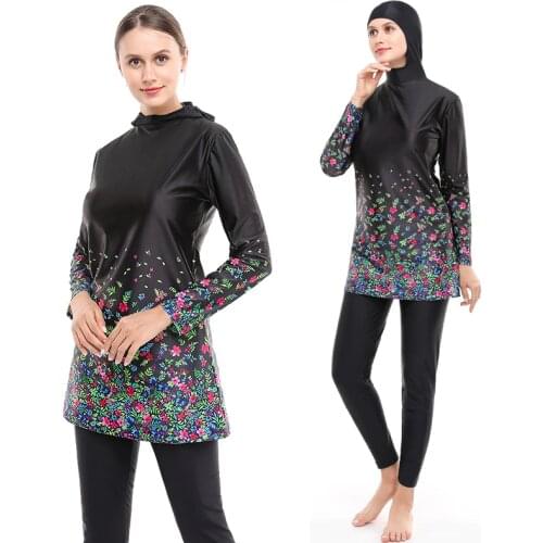 New Women Loose Conservative Beach Swimsuit Digital Printed Swimwear Split Vacation Swimming Clothes Islamic Swimming Costume XL