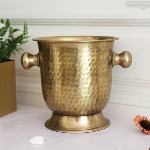 Handmade Handmade Brass Hammer Pattern Ice Bucket Champagne Bucket Vase Flower Bucket Flower High-End Decoration Wine Rack