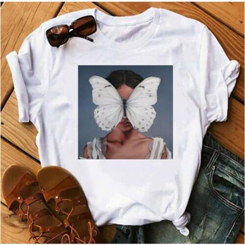 LINNA Fashion sexy butterfly Harajuku aesthetics T-shirt women retro short-sleeved T-shirt female top three-way street clothing