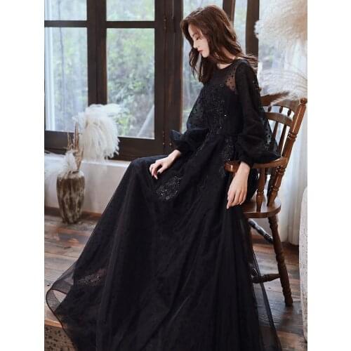 Freeship black lantern sleeve beading embroidery court ball gown royal Medieval Renaissance Victorian dress Belle ball