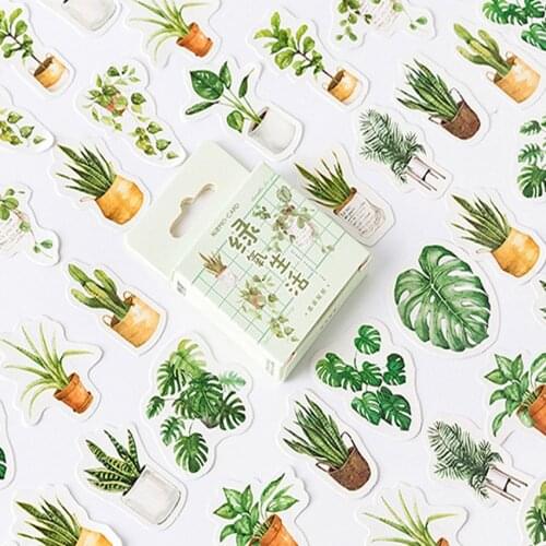 45pcs/pack Green Oxygen Life Boxed Stickers Scrapbooking Stationery Gift For Many People