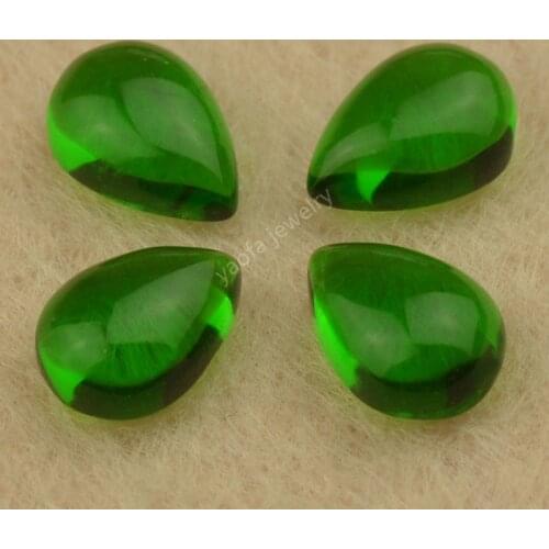 Sale 3x4~13x18mm Dark Green Color Emeral-d Glass Pear Shape Cabochon Flat Back Bottom Loose Glass Stone Teardrop Synthetic Gems