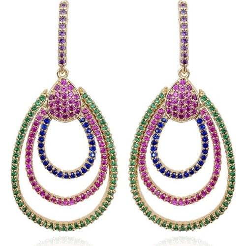 Luxury Wedding Water Drop Earrings For Bridal Colorful Cubic Zirconia Elegant Wedding Earings Trend Jewelry Exaggerated Dangle