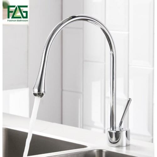 FLG Kitchen Faucets Chrome Kitchen Mixer Tap With Hot And Cold Kitchen Water Mixers Brass Sink Crane Swivel Mixer Tap