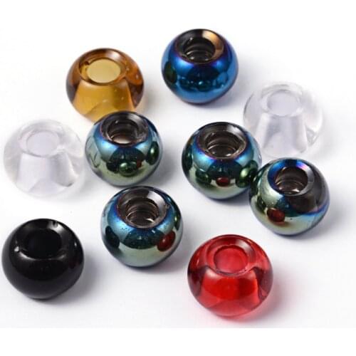 PandaHall 10pcs 10mm Glass European Loose Beads for Jewelry Making DIY Findings Accessory, No Metal Core, Rondelle, Mixed Color