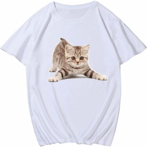 Korean Ulzzang Funny Cat Dog Print T-shirt 2020 Summer Short Sleeve Top Cute Womens Graphic T Shirts Casual Harajuku Ropa Kawaii