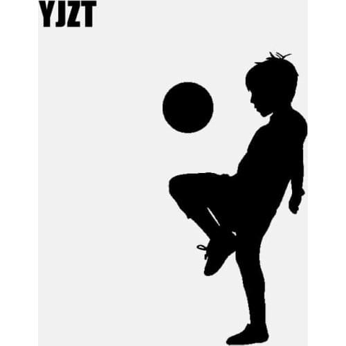 YJZT 7.7CM*15.3CM Boy Playing Football Vinyl Decal Car Sticker Black/Silver C3-1694