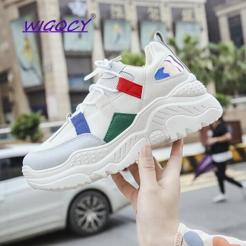 Mesh Breathable sneakers women 2019Spring Autumn shoes woman Fashion Increased Platform Mixed Colors Colorful Laser female shoes