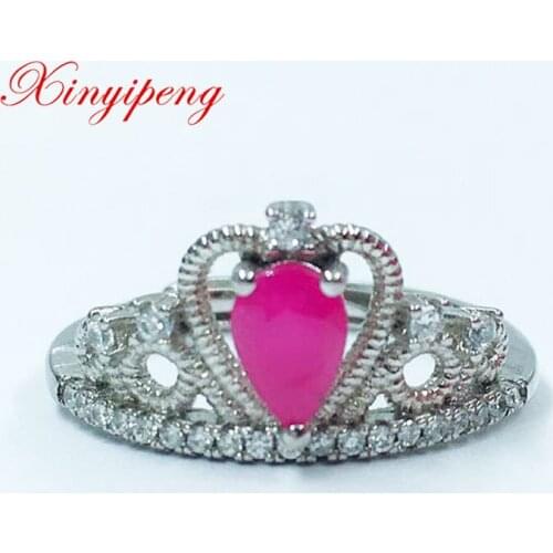Xin Yipeng S925 sterling silver plated white gold inlaid real natural ruby ring fine engagement wedding gift for women 4*6mm