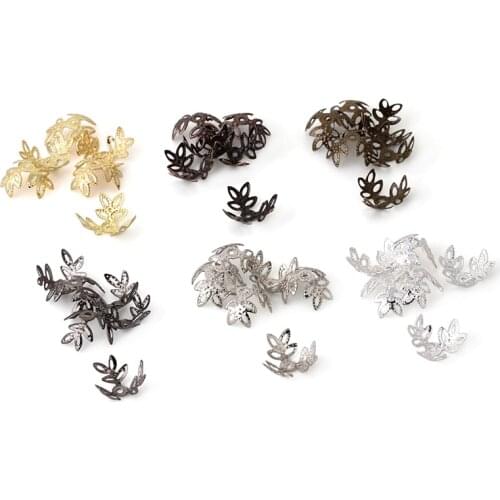 100pcs Gold Hollow Flower Spacer Beads End Caps Pendant Making DIY Charms Connectors For Jewelry Making Findings Wholesale