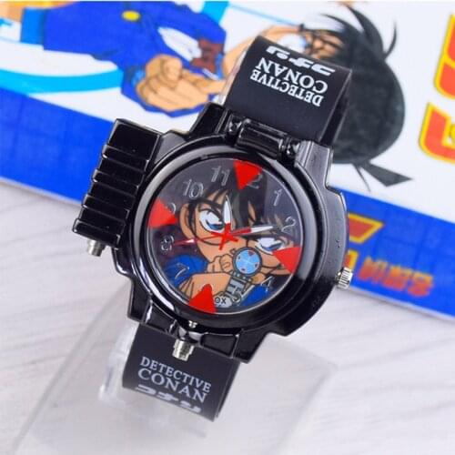Anime Detective Conan Action Watches Quartz Figures Can Launch LED Light Tag Konan Watch Kids Toys Mouri Kogorou Neck Killer