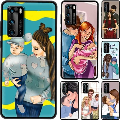Bumper For Huawei P10 P20 P30 P40 Lite Pro Plus E 5G Black Case for HUAWEI P20 Lite 2018 2019 Silicon Capa Mom Dad baby family