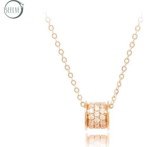 Beflye jewelry 18K pure gold necklace au750 rose gold inlaid zircon net red pendant clavicle chain fashion party gift set chain