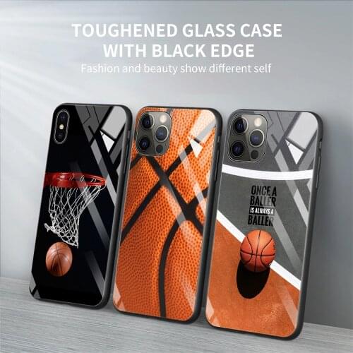 Tempered Glass Phone Case For iPhone 12 11 Pro Max Shell For iPhone Xs Max XR XS 7 8 Plus 11 Pro Basketball Basket