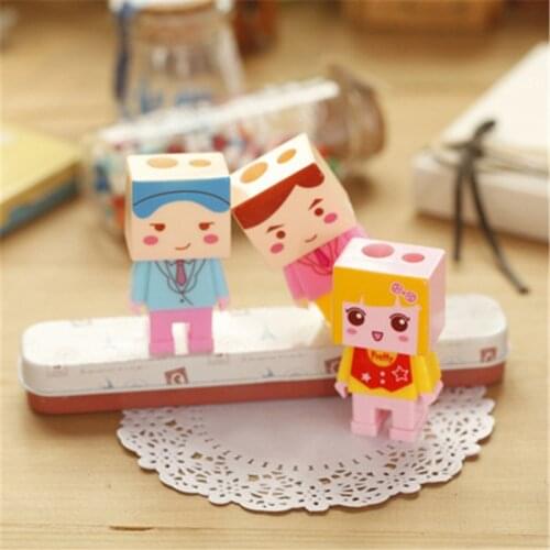 DL Cute cartoon villain DIY creative pencil with eraser sharpener assembly holes learning stationery office and student supplies