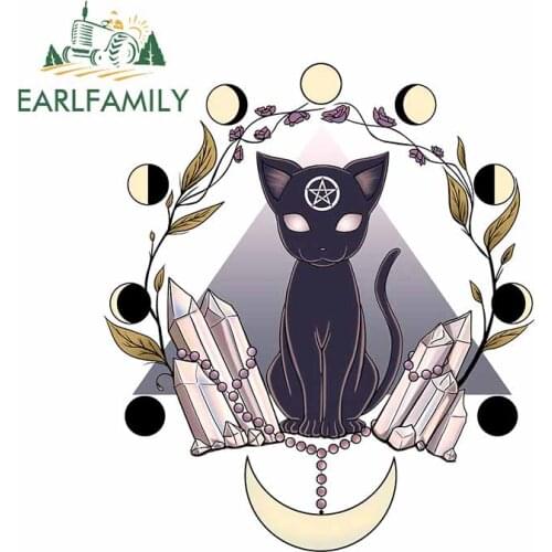 EARLFAMILY 13cm x11.2cm for Black Cat Mysterious Pentagram Car Stickers Waterproof Personality Decals Sunscreen Motorcycle