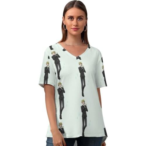Bungou Stray Dogs Tshirt Simple Short Sleeve Womens T Shirt Casual V Neck Print Tee Shirt Oversized