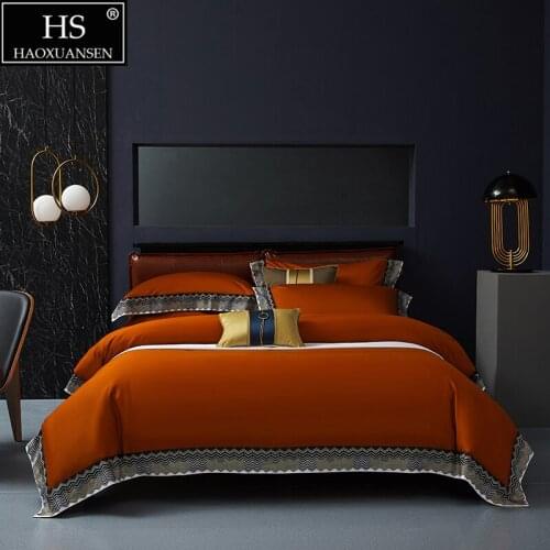Delicate Sea Wave Design Orange Fabric 4Pieces Bedding Sets Digital Printing BedSheets Pillowcase Duvet Cover Queen King Size