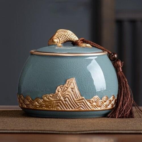 Chinese Ceramic Tea Box Storage Moisture Smell Proof Can Puer Airtight Tea Container Household Modern Caja De Te Teaware DF50CY