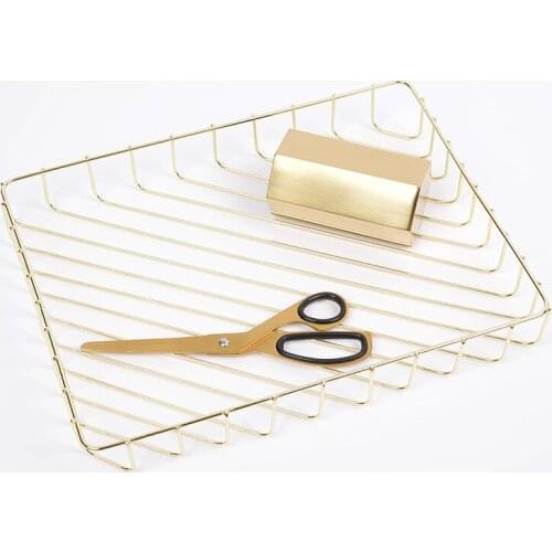 Nordic Style Danish Gold Storage Basket Rose Iron Table Top Fruit Finishing Box Organizer