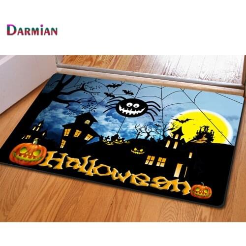 DARMIAN Carpets for Living Room Halloween Party Pumpkin Printing Flannel Home Floor Entrance Mats Witch Ghost Bathroom Doormat