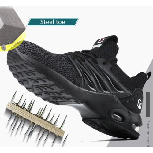 Lightweight Men and Women Steel Toe Safety Shoes Anti Smashing Breathable Mesh Air Cushion Work Boots Indestructible Shoes ZZ172