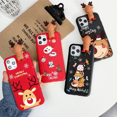 Cute 3D Christmas Doll Deer Phone Case For iPhone XR XS X 12 Mini 11 PRO MAX Fashion Reindeer Cover For iPhone 7 8 6 6S Plus SE2