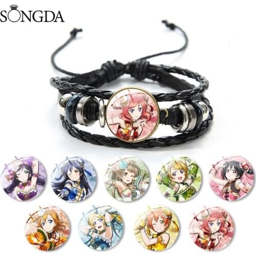 Anime Cartoon Figure LoveLive! Leather Bracelet Cosplay Crystal Glass Multi-Layer Weaving Adjustable Bangle Women Kids Jewelry