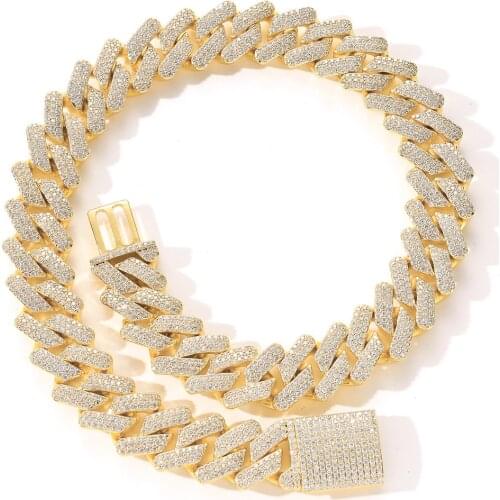 Solid 20mm Miami Cuban Choker Square Link Necklace Gold Color Iced Out Cubic Zirconia Rock Hip hop Style Mens Jewelry