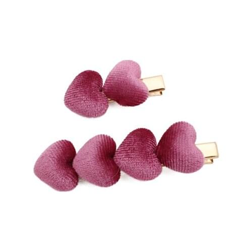 Kawaii Korean Women Hair Accessories Set Velvet Barrette Love Hearts Hair Clips For Girls Pink Green Hairpins Cute Accessories