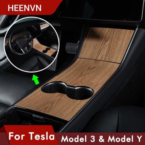 Heenvn Model3 Car Center Console Wrap Sticker For Tesla Model 3 Y Wood Console Grain Accessories For Tesla Model Three accessory