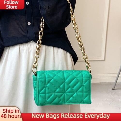 New Small PU Leather Flap Underarm Baguette Bags for Women Thick Chain Design 2021 Summer Lady Shoulder Handbag Female