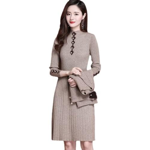 Autumn Winter Half High Collar Jacquard Female Dress Slim Vest Sweater Dresses Fashion Warm Women Slim Dresses