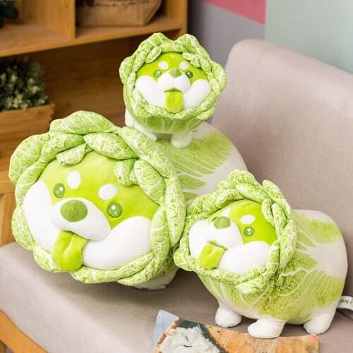 22-55cm Vegetable Fairy Plush Toy Japan Cabbage Dog Fluffy Stuffed Animals Soft Shiba Inu Dog Doll Baby Kids Plushie Gift