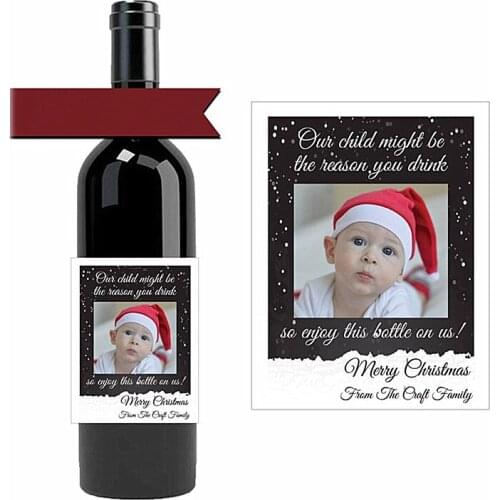 Custom photo Wine Bottle Label,Christmas gift for Daycare,our child might be the reason you drink,funny gift for babysitter