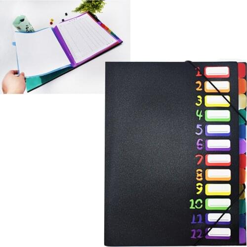 Portable A4 Size PP Color Page Document File Organizer Folder with 12 Pockets for Homework Classwork Coupons Tickets