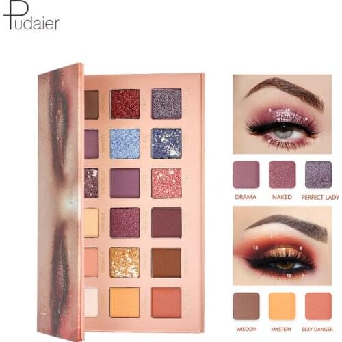 Pudaier Eyeshadow Palette High Pigmented Makeup Palletes Colorful Nude Matte Glitter Smoky Eye Shadow 18Color Make Up Shadows