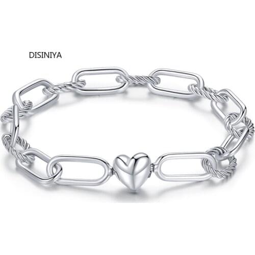 Silver Paper Clip Bracelet 925 Sterling Silver Heart Love Chain Bracelets for Women Engagement Jewelry Gift SCB202